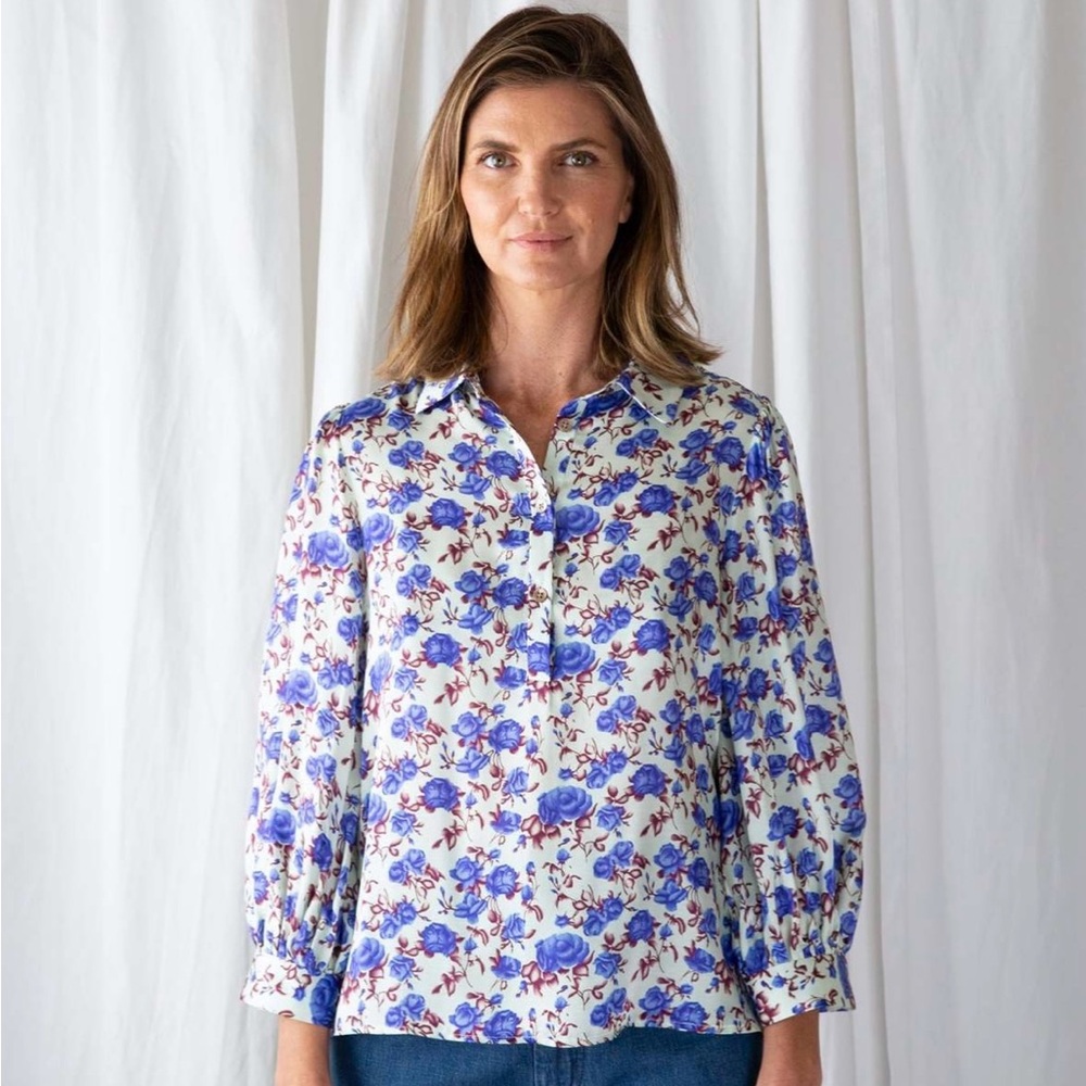 No. 6 Esme Shirt in Mint/Royal Roses